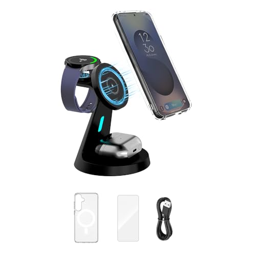 for Samsung Galaxy S25 Dedicated Magnetic Charging Kit，3 in 1 Charging Station Compatible with MagSafe Samsung Charger for Watch Charger Stand for Galaxy Watch Ultra 8 7, for Buds