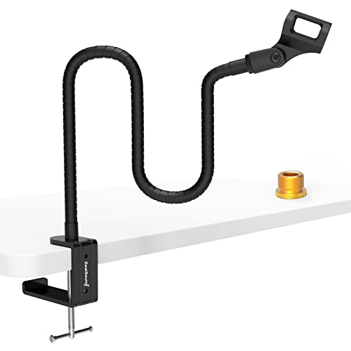 ZealSound Microphone Stand Gooseneck 19”, Flexible Clamp-On Desktop Mic Stand with 360° Adjustable Arm, 3/8" to 5/8" Adapter, Heavy-Duty Desk Mount, for Podcasting, Streaming, Podium & Public Speaking - size: 19 inch