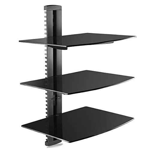 suptek 3 Floating Shelf Wall Bracket with Strengthened Tempered Glass for DVD Players/Cable Boxes/Games Consoles/TV Accessories, 3 Shelves, Black, CS303 - color: Black 3 Tiers