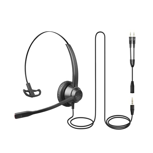 X1 Single Ear Office Headset with 3.5mm & Y-Adapter - Noise Cancelling Mic - Wired Call Center Headset for PC Laptop Phone, Zoom & Teams