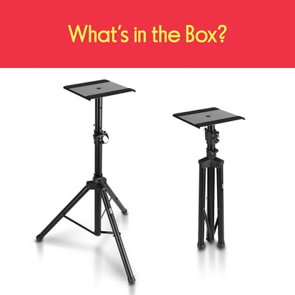 Pyle Adjustable Speaker Stand Pair – Dual Studio Monitor Tripod with Metal Base, Anti-Slip Speaker Pads, Height Adjustment from 34” to 53” – Ideal for Home, Studio, and DJ Use, 90 lbs Weight Capacity