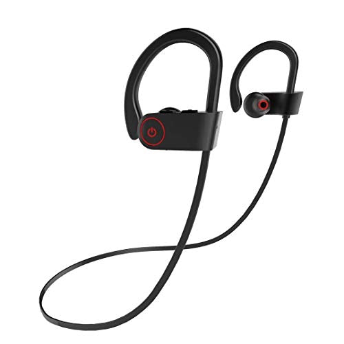 IPX7 Waterproof Wireless Headset Sports Bass Wireless Bluetooth 5.0 Earphones Hanging Ear with Microphone (Black) - color: Black