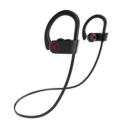 IPX7 Waterproof Wireless Headset Sports Bass Wireless Bluetooth 5.0 Earphones Hanging Ear with Microphone (Black) - color: Black