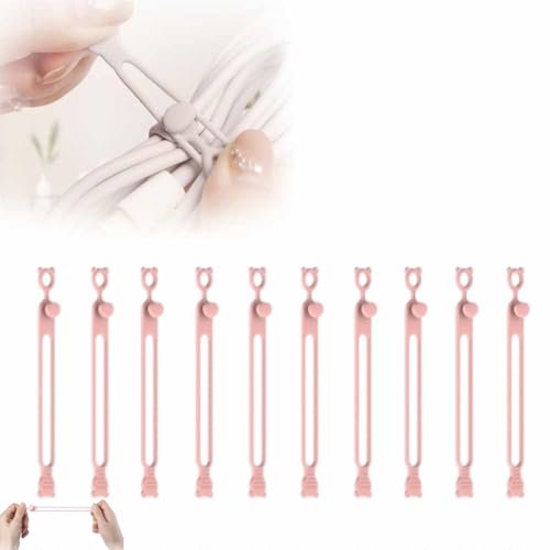 Silicone Cable Straps Cord Organizer,2025 NEW Data Cable Organizer for Bundling Earphone, Phone Charger, Computer Cords, Multipurpose Reusable Cable Ties Wire Organizer (10, Pink) - color: Pink