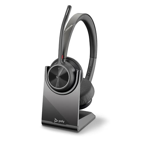 Poly Voyager 4320 UC Wireless Headset & Charge Stand (Plantronics) - Stereo Headphones w/Noise-Canceling Boom Mic - Connect PC/Mac/Mobile via Bluetooth (Renewed)