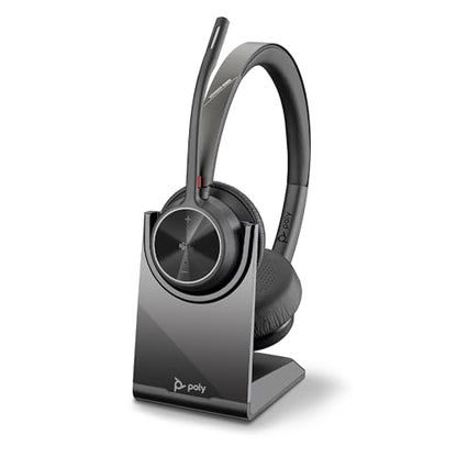 Poly Voyager 4320 UC Wireless Headset & Charge Stand (Plantronics) - Stereo Headphones w/Noise-Canceling Boom Mic - Connect PC/Mac/Mobile via Bluetooth (Renewed)