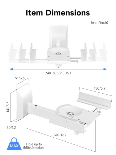 suptek Large Dual Side Clamping Bookshelf Speaker Wall Mounting Bracket for Large Surrounding Sound Speakers, Hold up to 55lbs White SPM201LW - size: Large--white