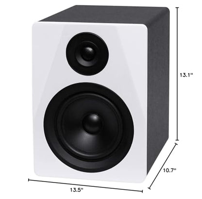 Rockville 2 DPM5W 5.25" White Powered Studio Monitors with RRS190S Pads | 150W Peak / 75W RMS Each, Class D Bi-Amped, XLR/TRS/RCA Inputs, DSP, 1" Neodymium Tweeter, 3-Angle Isolation Pads, 4-Items
