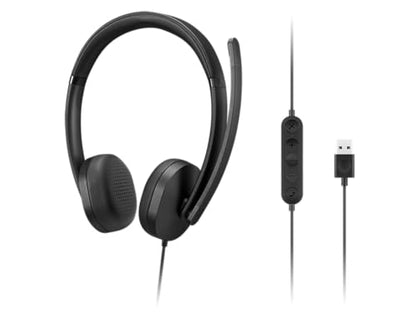 Lenovo USB-A Wired Stereo Headset for PC/Laptop, AI Noise Canceling via APP, 140g Lightweight, Replaceable Earcups, Double-Sided Boom Mic, in-line Controls with Mute for Call. Work with Teams/Zoom | Business communication and audio with USB-A connection,