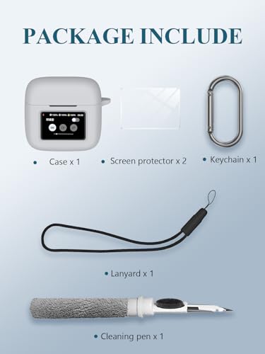 Case for JBL Tour Pro 3 - True Wireless Noise Cancelling Earbuds, WUNIAK Soft Silicone Protective Portable Scratch Shock Resistant with 2pack Screen Protector &Cleaner Kit & Carabiner & Lanyard，Grey. - color: GREY