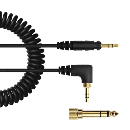 Spring Coiled Headphone Cable Cord with 3.5mm and 6.35mm Connectors Feature for EAH-DJ1200 Black Studio Wire