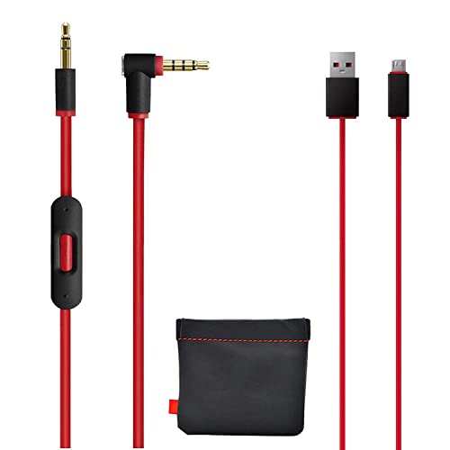 Original Replacement AUX Audio Cable Cord for Beats by Dre Headphones Solo/Studio/Pro/Detox/Wireless with MIC Red+Replacement Charger Cable for Beats by Dr Dre and Pill