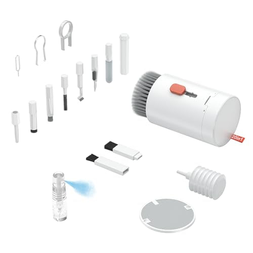 Tounee Keyboard Cleaner Kit, Electronics Cleaning Kit with Retractable Big Brush, Portable, 20 in 1 Multi-Tool Kit for Phones, Tablet, Computer, PC Monitor,TV Camera Lens with 2.5ml Mist Spray (White) - color: White
