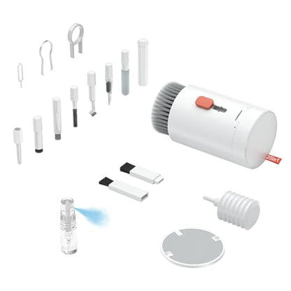 Tounee Keyboard Cleaner Kit, Electronics Cleaning Kit with Retractable Big Brush, Portable, 20 in 1 Multi-Tool Kit for Phones, Tablet, Computer, PC Monitor,TV Camera Lens with 2.5ml Mist Spray (White) - color: White