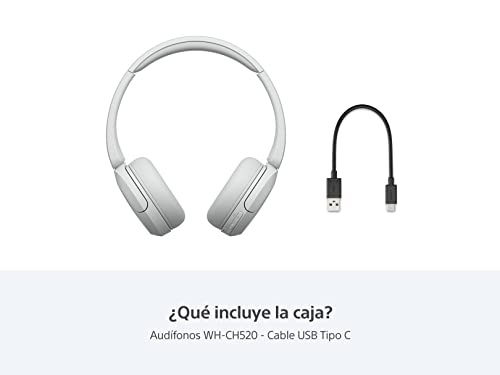 Sony WH-CH520 Wireless Bluetooth On-Ear Headphones with Microphone, Up to 50 Hours Battery Life with Quick Charge Function, Includes USB-C Charging Cable - White - International Version (No Warranty) - color: White