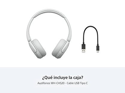 Sony WH-CH520 Wireless Bluetooth On-Ear Headphones with Microphone, Up to 50 Hours Battery Life with Quick Charge Function, Includes USB-C Charging Cable - White - International Version (No Warranty) - color: White