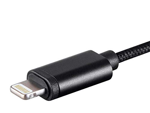 Monoprice MFi Certified Lightning to 3.5mm Jack Audio Adapter - Nylon Braided, Black