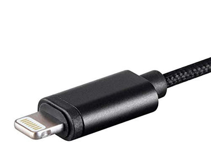 Monoprice MFi Certified Lightning to 3.5mm Jack Audio Adapter - Nylon Braided, Black