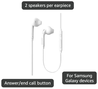 SAMSUNG (2 Pack) OEM Wired 3.5mm White Headset with Microphone, Volume Control, and Call Answer End Button [EO-EG920BW] for SAMSUNG Galaxy S6 Edge+ / S5, Galaxy Note 5/4 / Edge (Bulk Packaging)