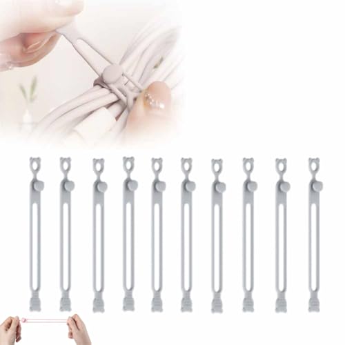 Silicone Cable Straps Cord Organizer,2025 NEW Data Cable Organizer for Bundling Earphone, Phone Charger, Computer Cords, Multipurpose Reusable Cable Ties Wire Organizer (10, Gray) - color: Gray