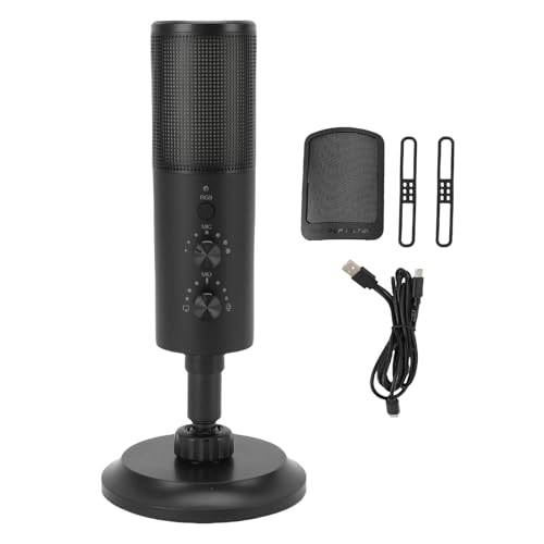 USB Microphone,with Brilliant RGB Lighting Headphone Output Volume Control, Mute for Computer Mobile Phone Live Streaming Recording
