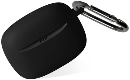 Geiomoo Silicone Case for JBL Tune Buds 2, Soft Flexible Scratch Resistant Protective Cover with Carabiner (Black) - color: Black