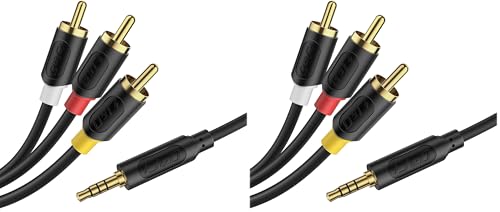 J&D 3.5mm to RCA AV Cable, Audio/Video Transmission, 1/8" TRRS to 3 RCA Male Plug AUX Cable Cord, Compatible with Sony TV, DVD Player, Camcorder, Handycam, 5 ft (Pack of 2) - size: 5 ft (Pack of 2)