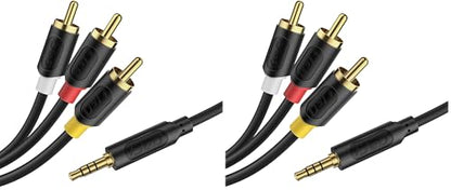J&D 3.5mm to RCA AV Cable, Audio/Video Transmission, 1/8" TRRS to 3 RCA Male Plug AUX Cable Cord, Compatible with Sony TV, DVD Player, Camcorder, Handycam, 5 ft (Pack of 2) - size: 5 ft (Pack of 2)