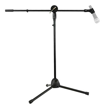 Rockville GIGSTAND Dual Metal Microphone Stand with (2) Mic Clips, 26.37” Detachable Boom Arm, Adjustable 31"-55" Height, Foldable Tripod Base