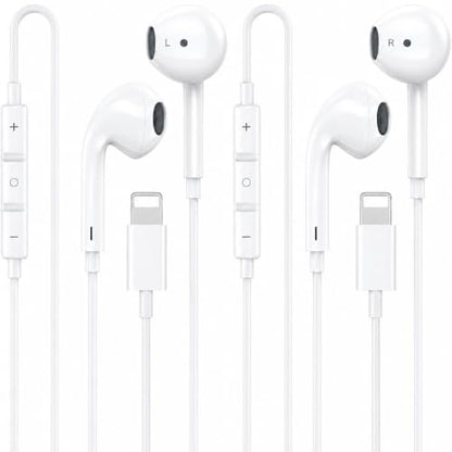 [Apple MFi Certified] Lightning Earbuds for iPhone, 2-Pack Wired Headphones | Bluetooth Connection; Built-In Remote and Mic for Music, Calls and Volume; Compatible with iPhone 14/13/12/11 Pro Max - color: L-Ivory White