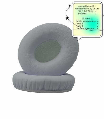 Solo1.0 Wired Replacement Ear Pads Cushions Covers Headphone Accessories Compatible with Monster Beats by Dr.Dre Solo 1.0 Solo HD On-Ear Headphones - Protein Leather Memory Foam - White