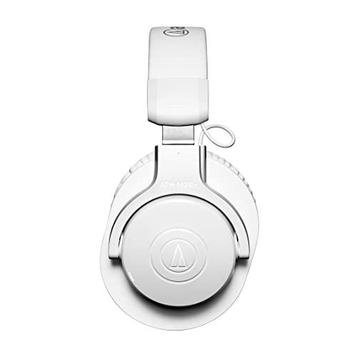 Audio-Technica ATH-M20xBTWH Wireless Over-Ear Headphones with Mic, 60 Hour Battery Life, Studio-Quality Sound, 40 mm Drivers for Enhanced Bass, Lightweight Design, Multipoint Pairing, White | 60 Hour Battery Life, Studio-Quality Sound, 40 mm Drivers for E