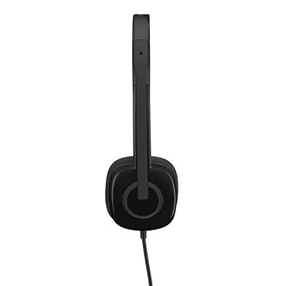 Logitech H151 Wired Headset Analog Stereo Headphones - Black | Analog headphones, rotating mic, 3.5 mm audio jack, in-line controls, compatible with PC, Mac, laptop, tablet, and smartphone