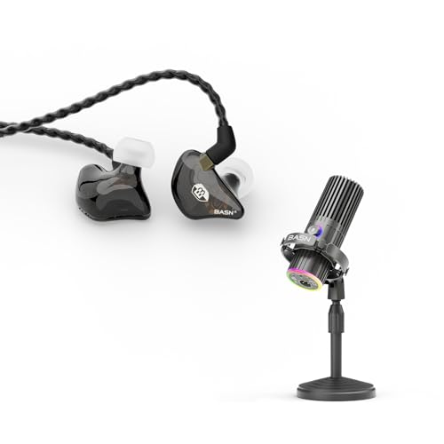 BASN USB/XLR SL2000 Dynamic Microphone and Bsinger 2nd Generation Dual Dynamic Drivers in Ear Monitor Headphones Set for Podcast, Live Streaming, Gaming Recording