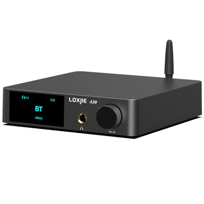LOXJIE A30 Desktop Stereo HiFi Audio Power Amplifier & Headphone Amplifier, Infineon's MA12070 Chip Class D Amp, ES9023 DAC Chip, USB/Optical/Coaxial/RCA/Bluetooth 5.0 Input (with Remote Control)