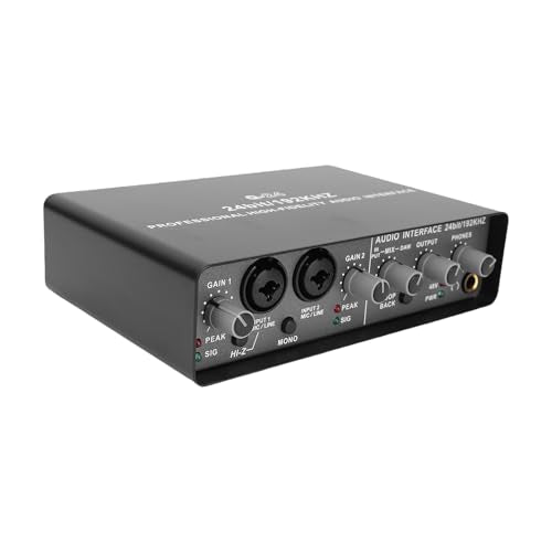 USB Audio Interface, 2 Channel Recording Interface with XLR TRS Phantom Power for Guitar Bass Microphone, Studio Quality 24 Bit 192KHz Sound Card for Streaming Podcasting Music