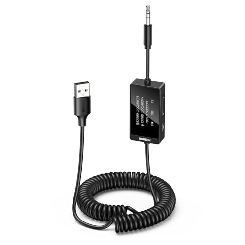 UGREEN Bluetooth 5.4 Transmitter Receiver, Dual Pairs 3.5mm Audio Aux Adapter with Built-in Microphone for Hands-Free Calls, 2-in-1 Wireless Bluetooth Adapter Compatible with Car Speakers Home Stereo