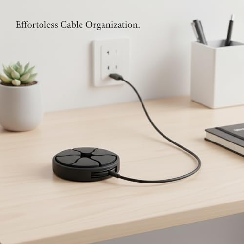 Retractable Cable Winder, Silicone Cord Reel Organizer for Travel & Desk, Organized Storage for Charging Cables, Compact Black Design