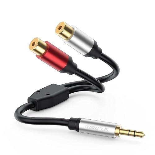 Aux to 2 RCA Cable 1ft, RCA Female to 3.5mm Male Cable Gold Plated 1/8 Jack Stereo Audio Converter Compatible with Stereo Speaker, HiFi Stereo System, Tablets, MP3