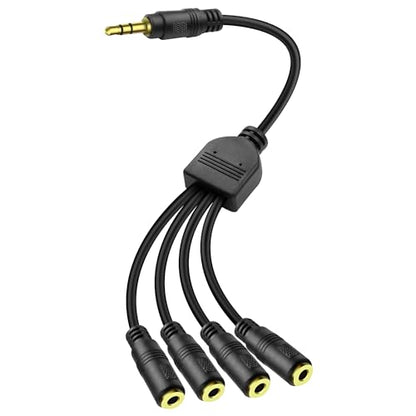 MEIRIYFA 3.5mm 1/8 inch 3-Pole TRS Splitter Extension Cable 1 to 4 Ways | TRS 1 Male to 4 Female Audio Stereo Splitter Cable 3.5mm Audio 1 Input 4 Output Headphone Headset Extender Cord-30CM