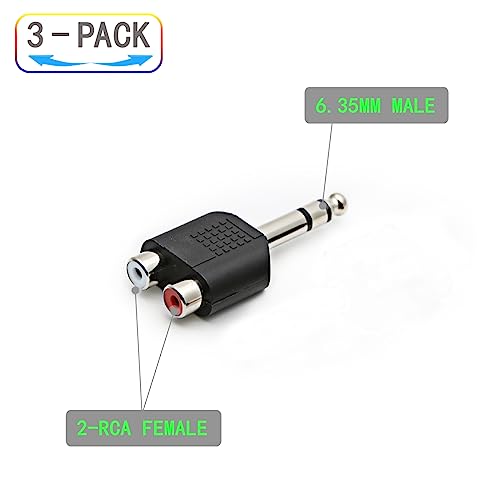 3pcs 1/4" 6.35mm/6.5mm Stereo Male to Dual RCA Female Adapter Stereo Male to Dual RCA Female Audio Adapter for Sound Equipment (Double Channel) - color: 2PCS 2RCA TO 6.35MM