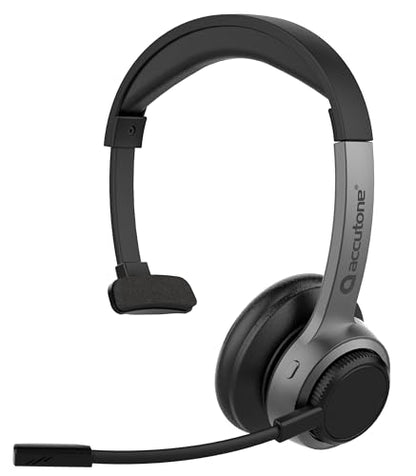 Accutone Sonar 210 Mono Bluetooth Headphones, Headset with mic, Long-Enduring Battery for PC/Mac & Cell Phones. Compatible with MS Teams/Skype/Zoom Best Choice for Work