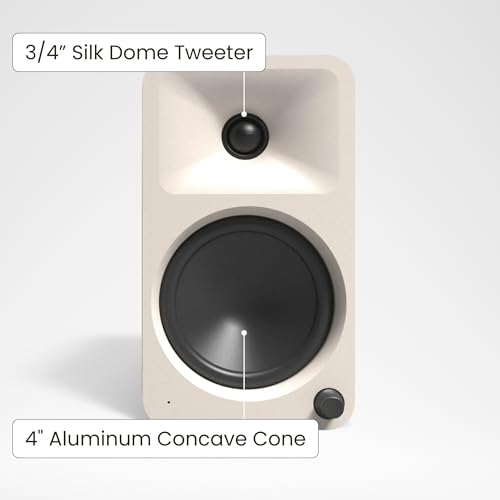 Kanto ORA4 140W Powered Reference Speakers with Bluetooth 5.0 and USB-C Input | 4” Woofers with Deep Bass Extension | Bi-Amplified | 80 Hz Automatic Crossover | Reference Quality Sound | Pair | Cream - color: Cream, size: 4" Woofer - 140 Watts