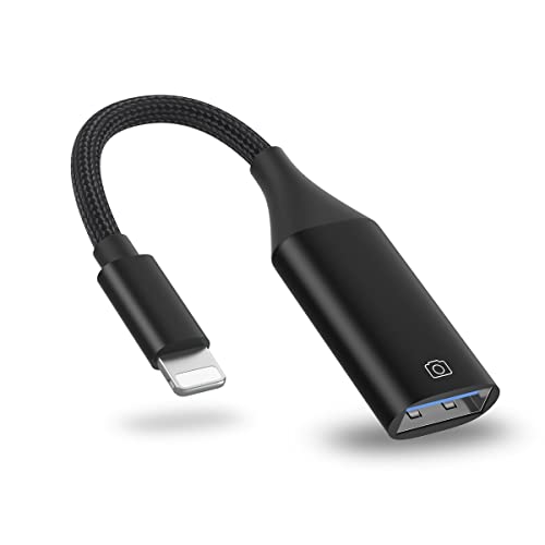 Camera Adapter for iPhone, iPad to USB OTG Cable Adapter, Supports USB Flash Drive, Card Reader, Mouse, Keyboard, MIDI - color: Black