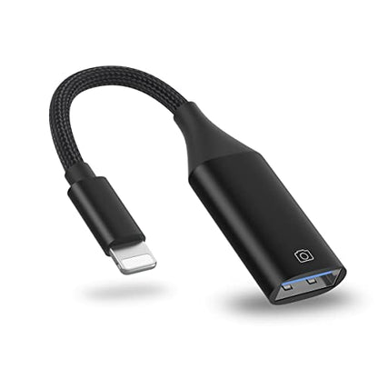 Camera Adapter for iPhone, iPad to USB OTG Cable Adapter, Supports USB Flash Drive, Card Reader, Mouse, Keyboard, MIDI - color: Black