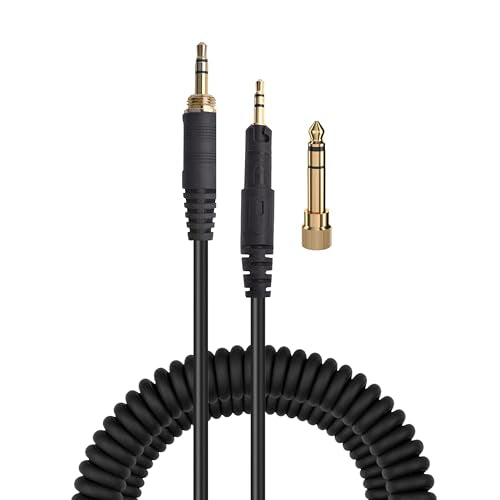 BRAINWAVZ Coiled Replacement Audio Cable Compatible with Audio-Technica ATH-M50x M40x M70x M60x – 2.5mm to 3.5mm Gold-Plated Jacks with 6.5mm Adapter Rubber Coated Extendable 1.2m/47”–3.5m/138