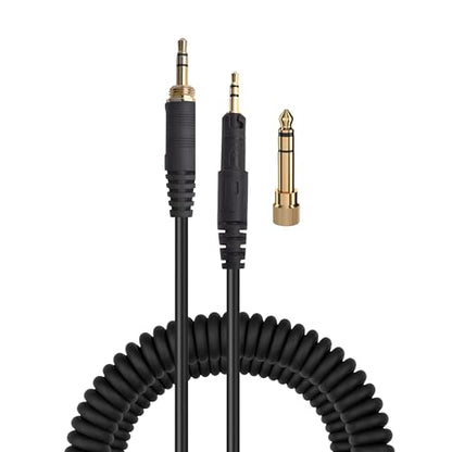 BRAINWAVZ Coiled Replacement Audio Cable Compatible with Audio-Technica ATH-M50x M40x M70x M60x – 2.5mm to 3.5mm Gold-Plated Jacks with 6.5mm Adapter Rubber Coated Extendable 1.2m/47”–3.5m/138