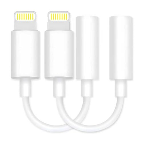 [MFi Certified] 2 Pack Lightning to 3.5mm Headphone Jack Adapter, Lightning to 3.5mm Adapter for iPhone 15/14/13/12/11/X/XS/8/7, Compatible with Headphones, Earbuds & Audio Devices