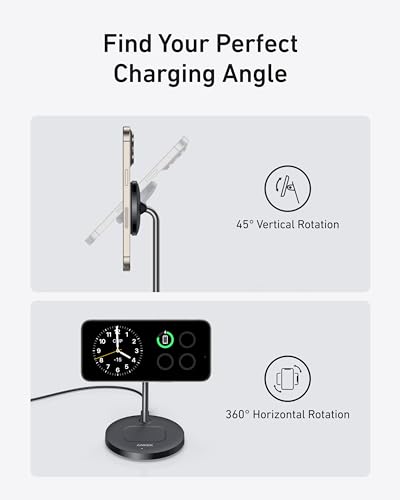 Anker MagGo 2-in-1 MagSafe Compatible Qi2 15W Wireless Charging Stand | Qi2 Certified, Fast Charging, Wireless Charger for iPhone 17, AirPods Pro, and More - color: Black