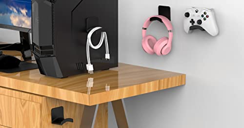 Headphone Hook for Desk, Headset & Controller Holder, Black 1Pcs | Space-saving headphone hanger and wall mount alternative, durable ABS with non-slip pad, supports up to 1 kg - color: Black